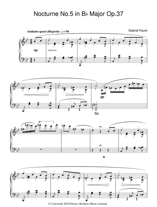 Nocturne No. 5 In B Flat Major, Op. 37 - Gabriel Faure (Piano Solo)
