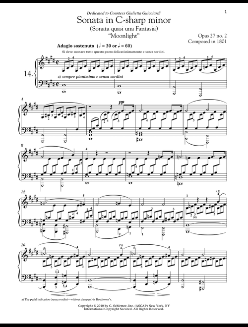 Piano Sonata No. 14 In C-Sharp Minor, Op. 27, No. 2 "Moonlight" (Movements 1-3) (Ed. Robert Taub) - Ludwig Van Beethoven (Piano Solo)