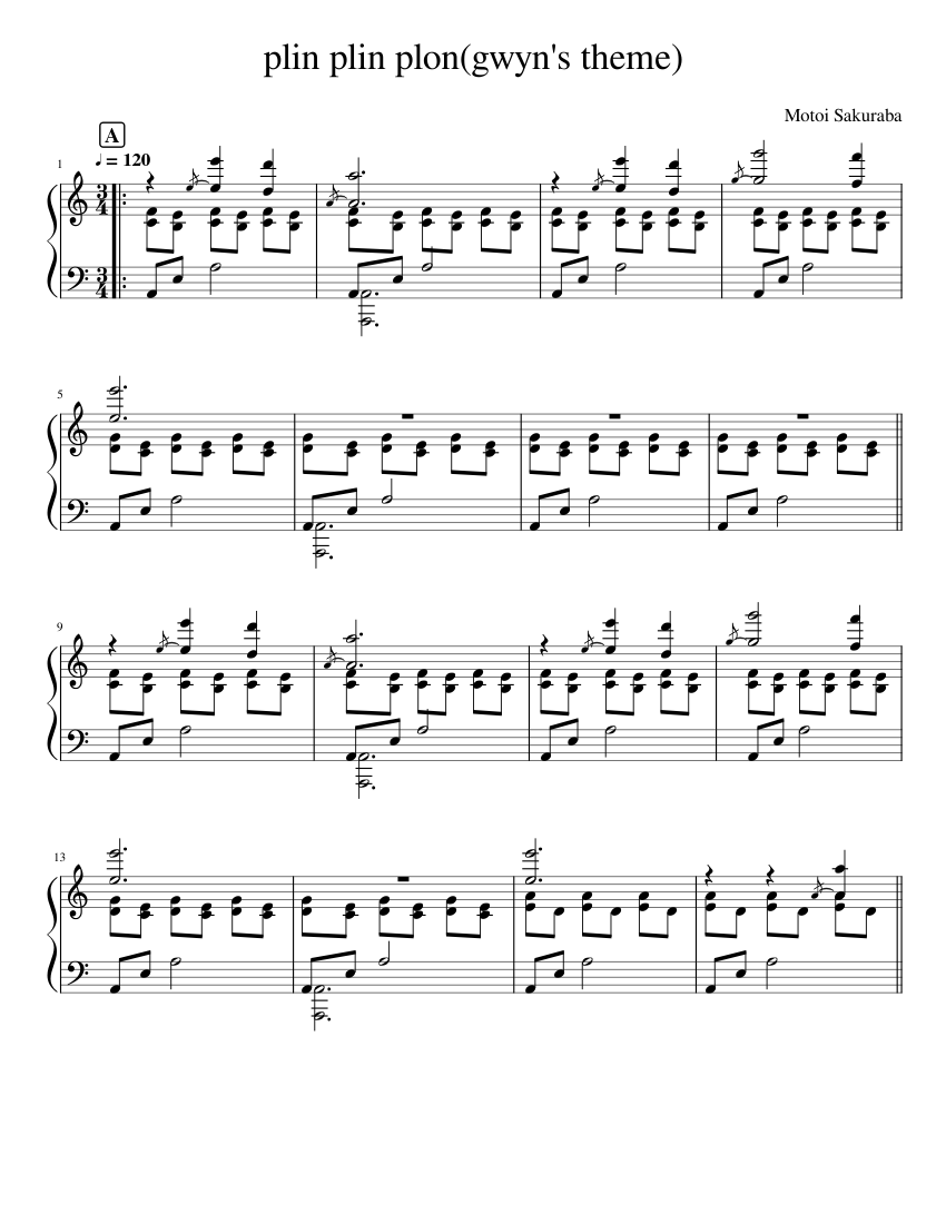 plin plin plon (gwyn&rsquo;s theme) - dark souls Sheet music for Piano 