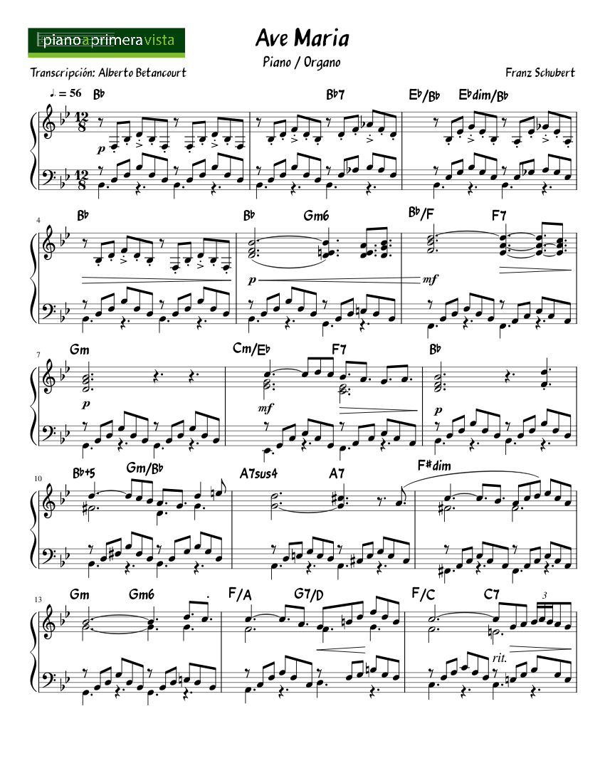 Orgulloso tornillo Despertar Ave Maria - Schubert Sheet music for Piano (Solo) | Musescore.com