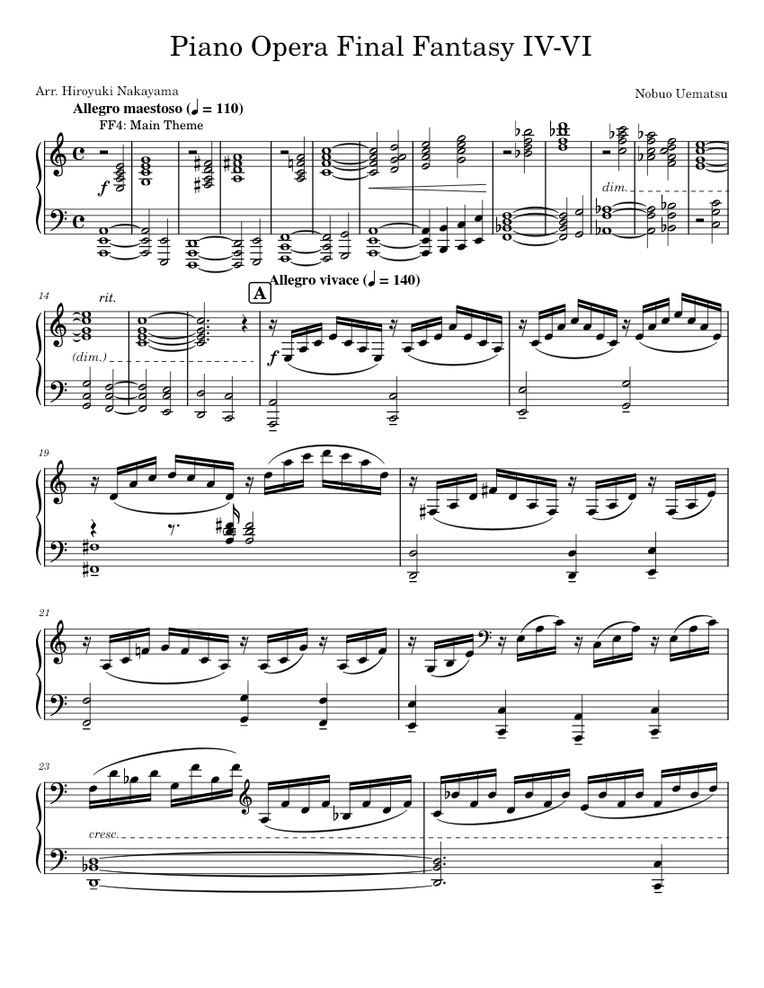 Piano Opera Final Fantasy IV-VI Sheet Music for Piano (Solo