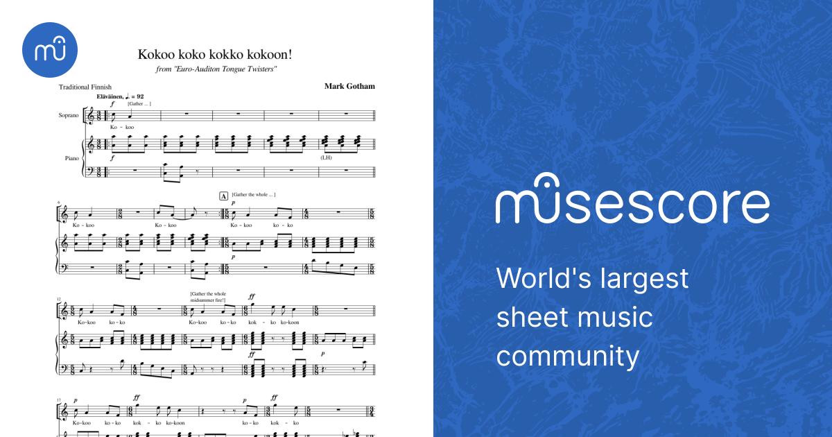 Kokoo koko kokko kokoon! Sheet Music for Piano, Synthesizer (Piano ...