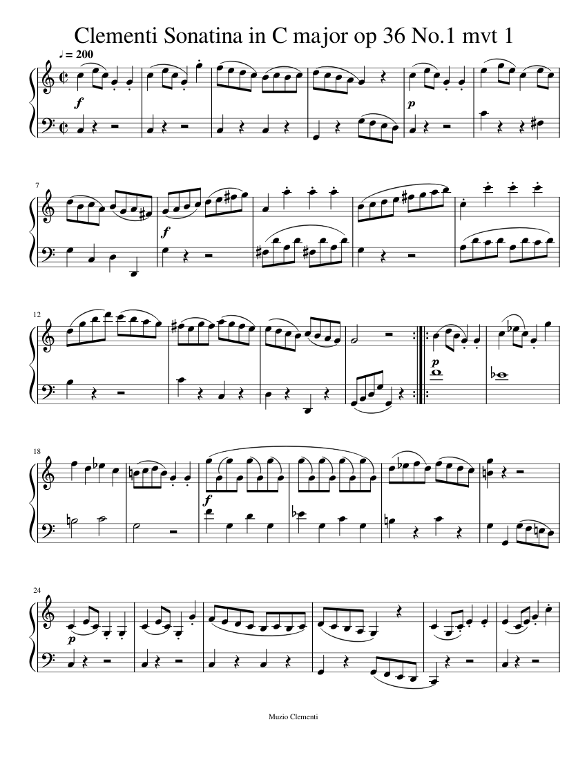 Clementi Sonatina in C major Op. 36 No.1 mvt 1 Sheet Music for Piano ...