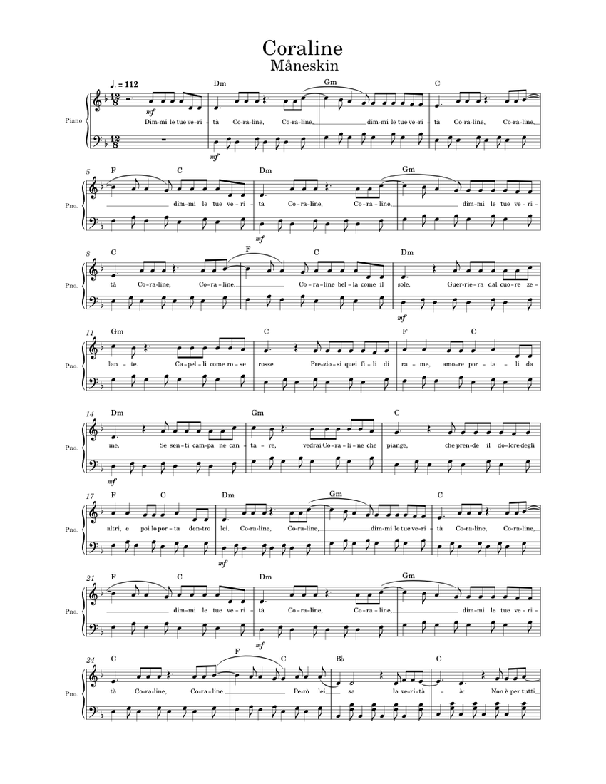 Coraline Sheet music for Piano (Piano Duo)