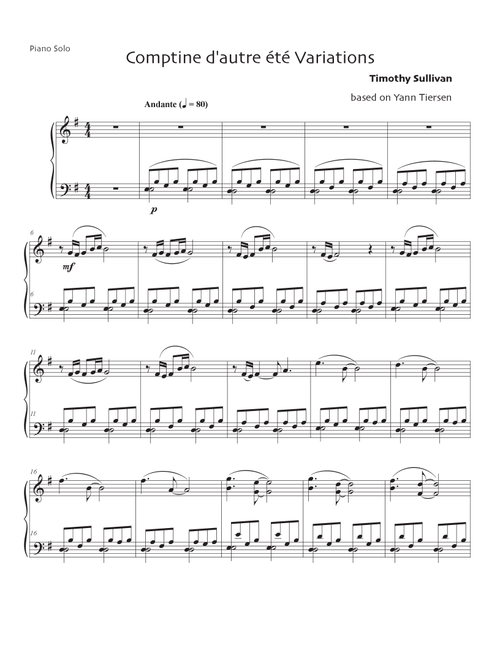 Comptine D'un Autre Été: L'après-midi (Arr. Timothy Sullivan) - Yann Tiersen (Piano-Vocal-Guitar (Piano Accompaniment))