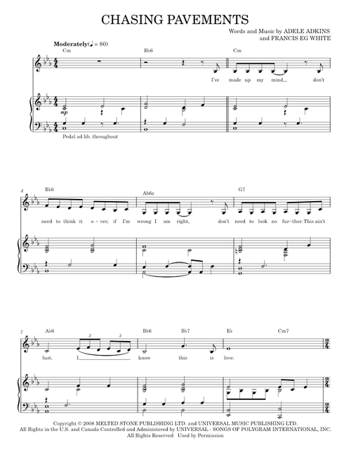 Chasing Pavements - Adele (Piano Vocal)