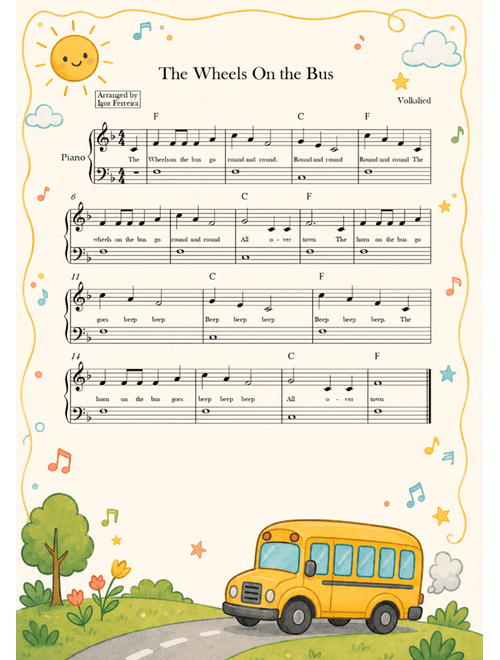 The Wheels On the Bus (Arr. Igor Ferreira) - Verna Hills (Piano Chords-Lyrics)
