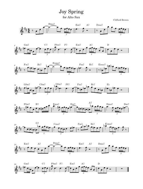 Joy Spring lead sheet for alto saxophone