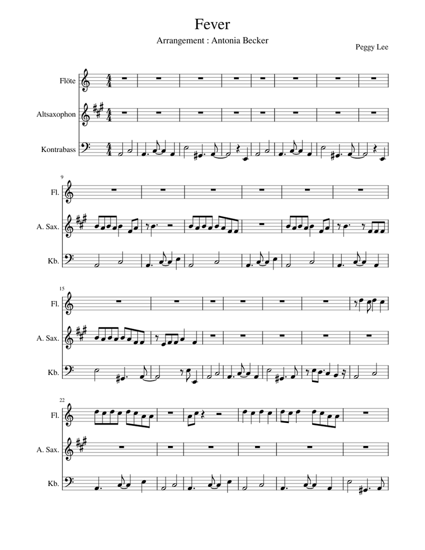 fever Trio Sheet music for Flute, Saxophone alto, Contrabass (Mixed
