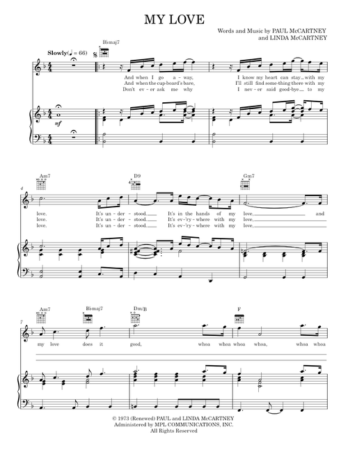 My Love - Paul McCartney, Paul McCartney & Wings (Piano-Vocal-Guitar)
