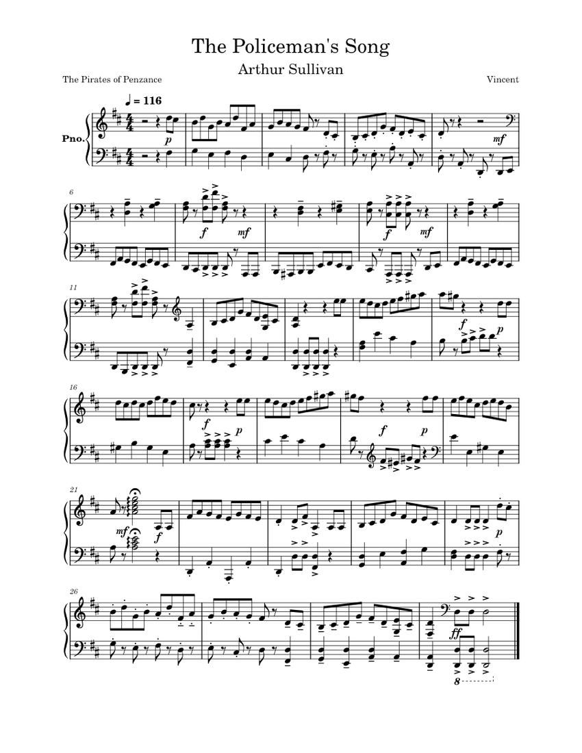 The Policeman's Song Sheet Music for Piano (Solo) | MuseScore.com