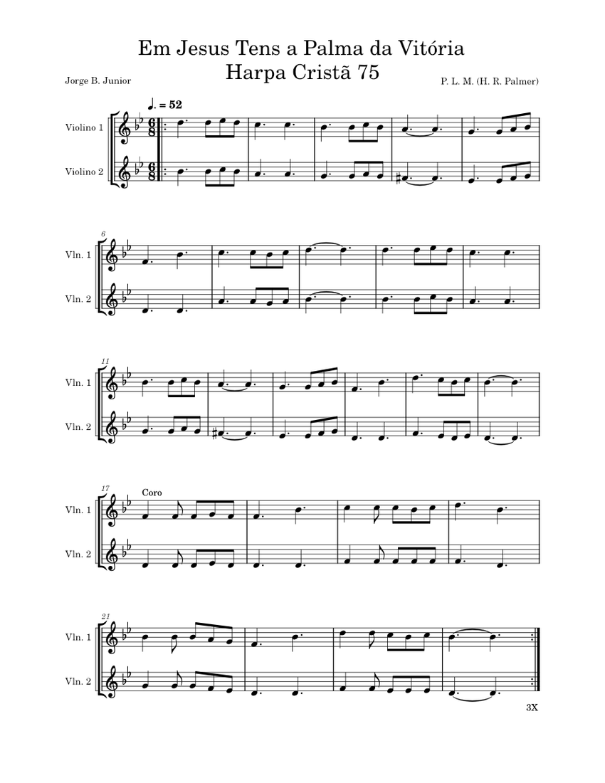 Em Jesus Tens a Palma da Vitória Harpa Cristã 75 Sheet music for Violin ...