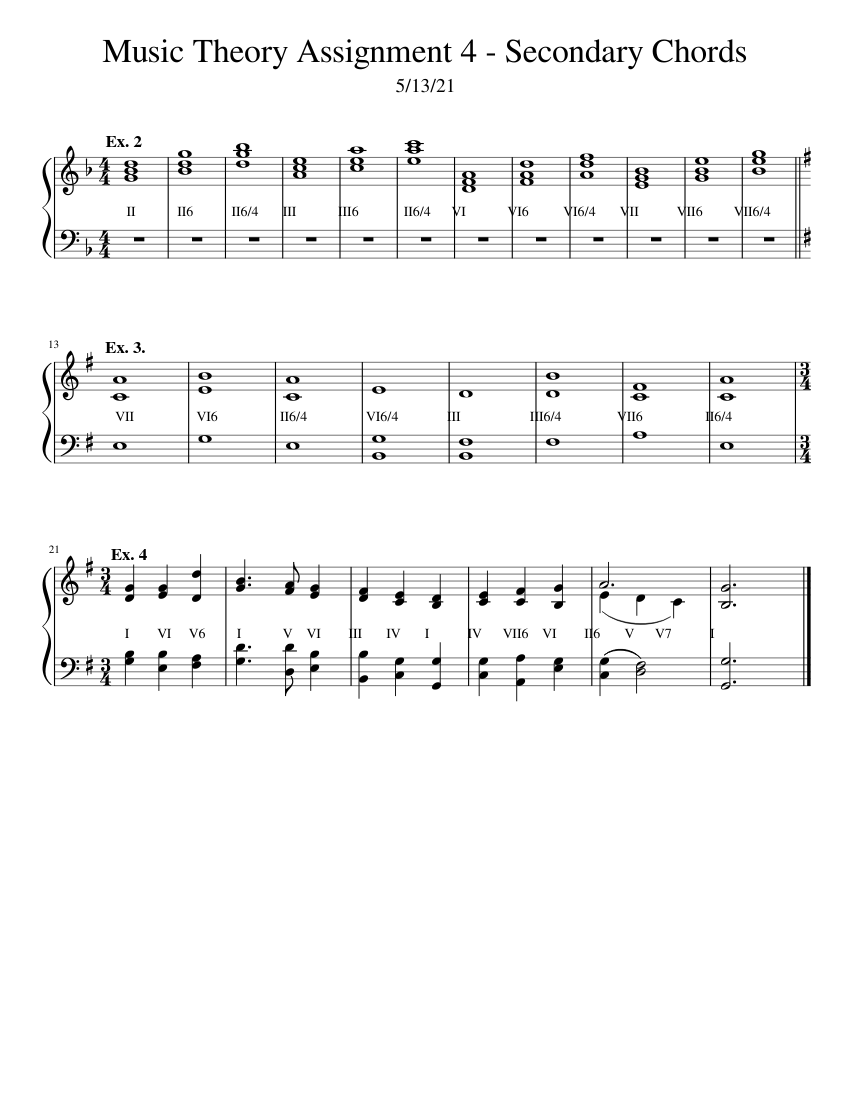 Music Theory Assignment 4 - Secondary Chords Sheet music for Piano ...