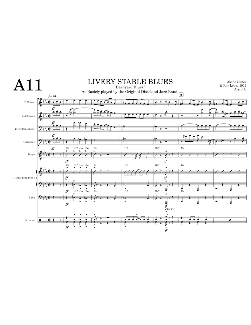 Livery Stable Blues Sheet Music with Chords for Piano, Trombone,