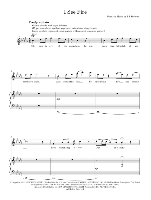I see fire - Ed Sheeran (Piano-Vocal-Guitar (Piano Accompaniment))