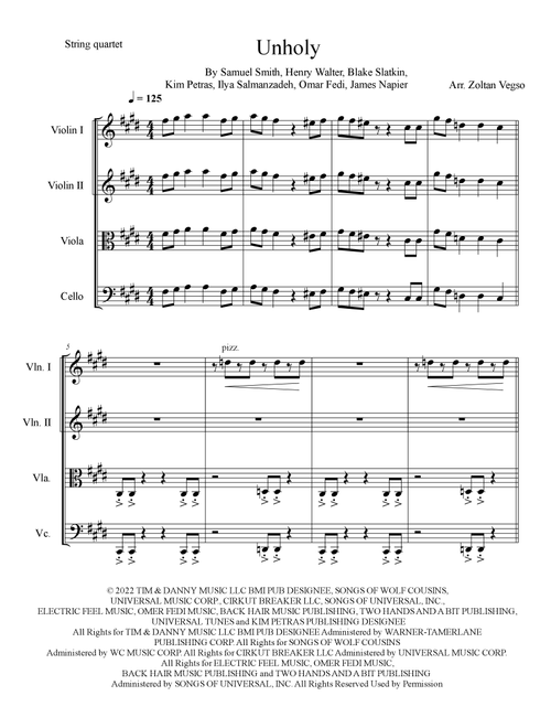 Unholy (Arr. Zoltan Vegso) - Sam Smith Feat. Kim Petras (String Quartet)