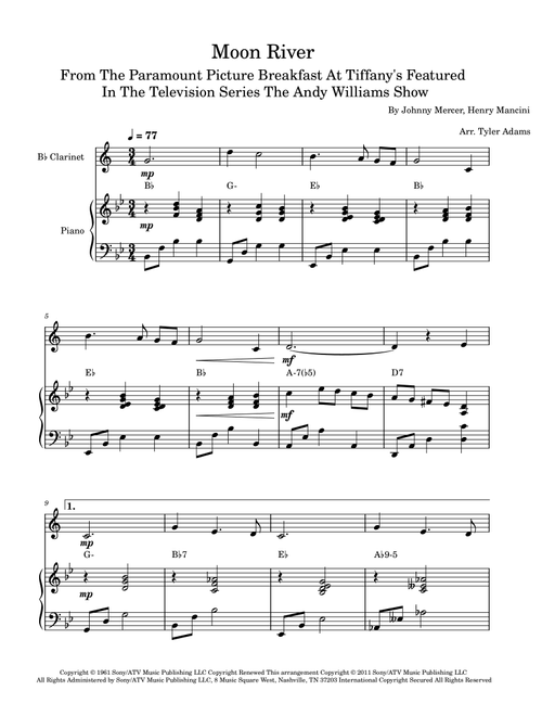 Moon River (Arr. Tyler Adams) - Andy Williams (Clarinet and Piano)