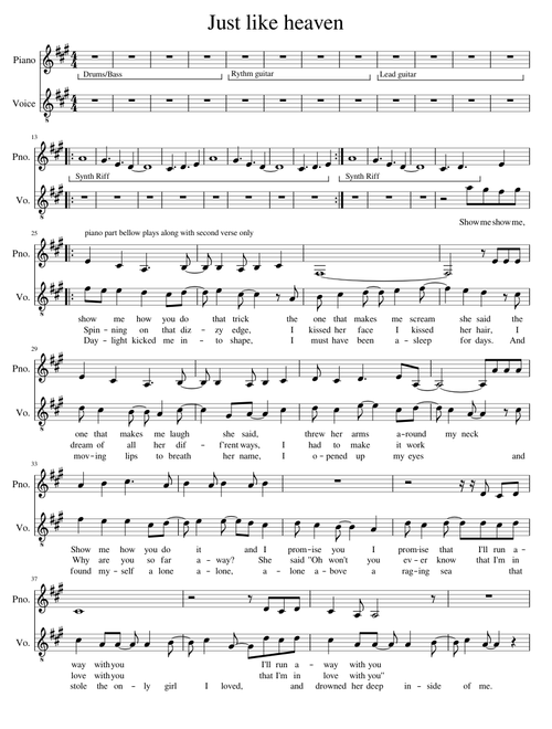 Just Like Heaven The Cure synth piano chords lyrics melody