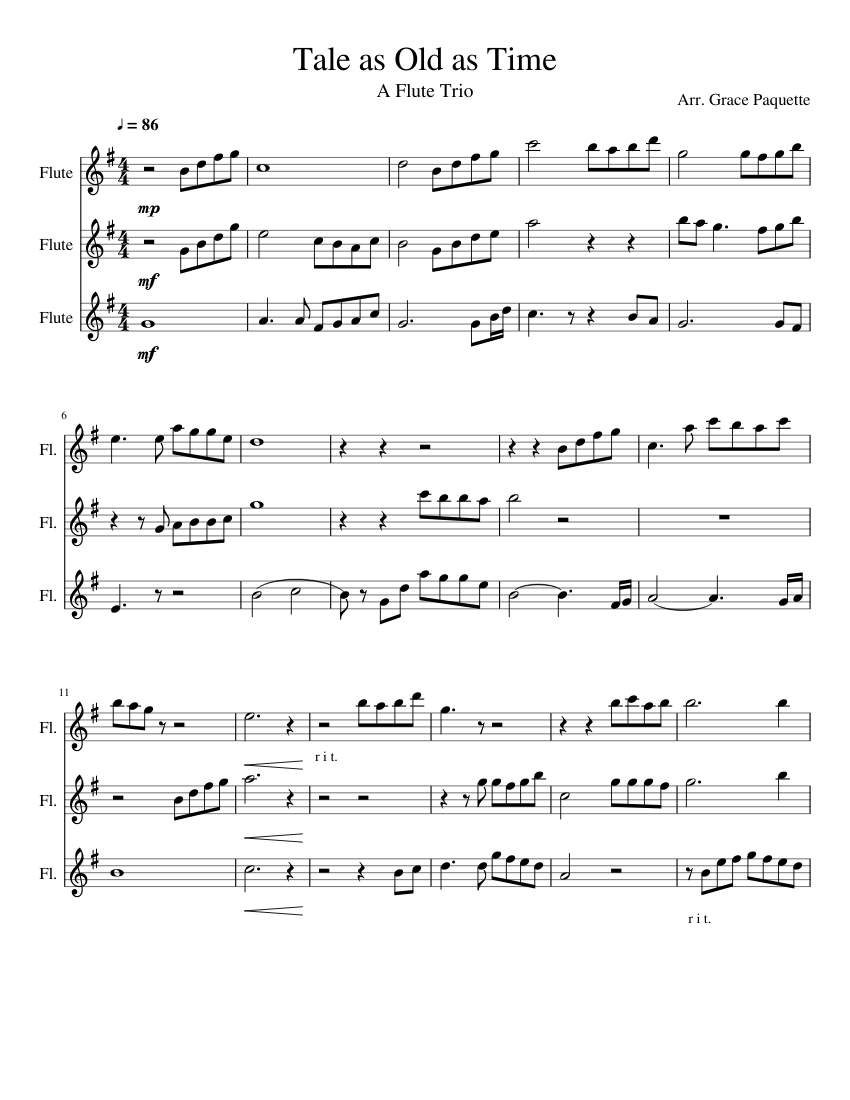 Tale As Old As Time Sheet music for Flute (Woodwind Trio)