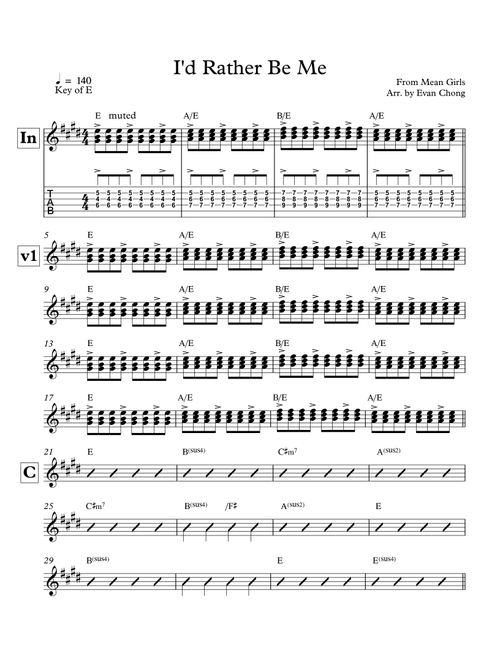 I'd Rather Be Me (Arr. Evan Chong) - Barrett Wilbert Weed & Original Broadway Cast (Guitar Tab)