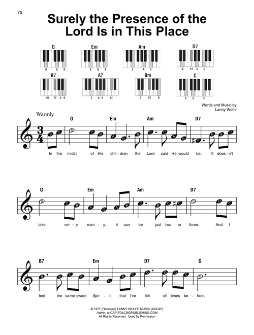 Surely The Presence Of The Lord Is In This Place - Lanny Wolfe (Super Easy Piano)