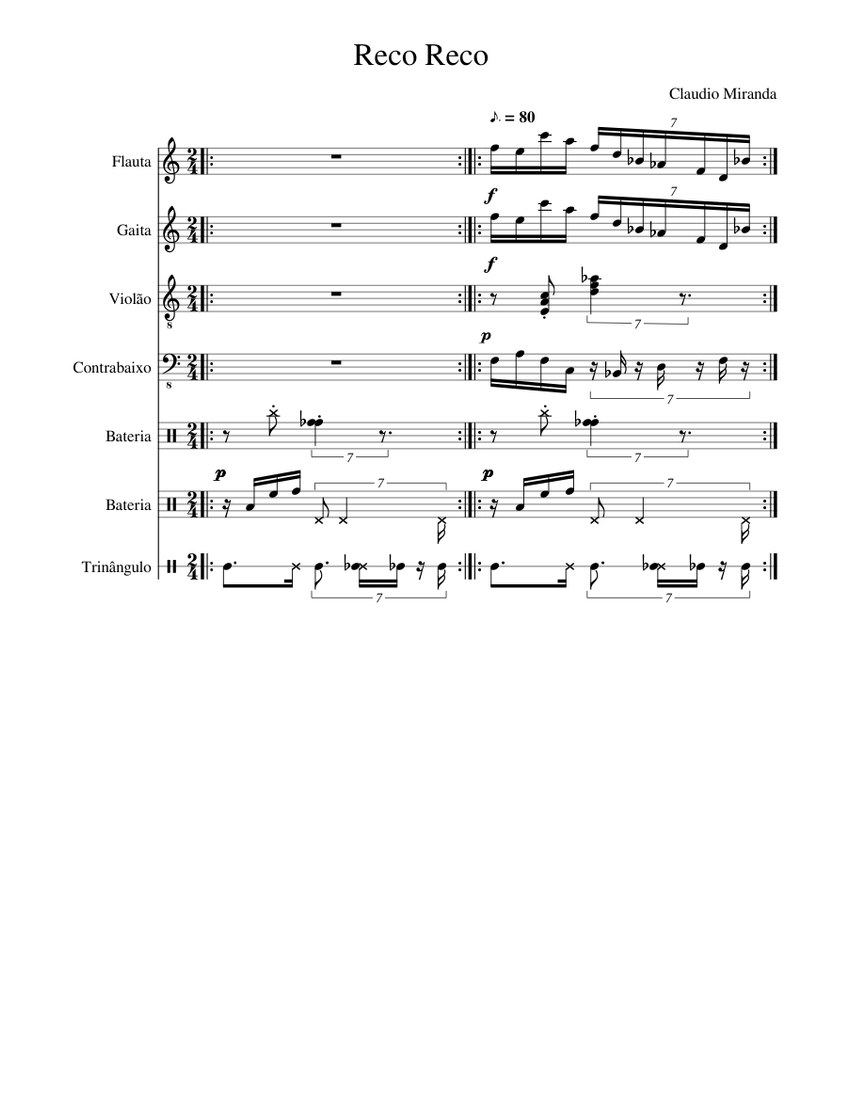 Reco Reco Sheet music for Flute, Guitar, Bass guitar, Drum group & more