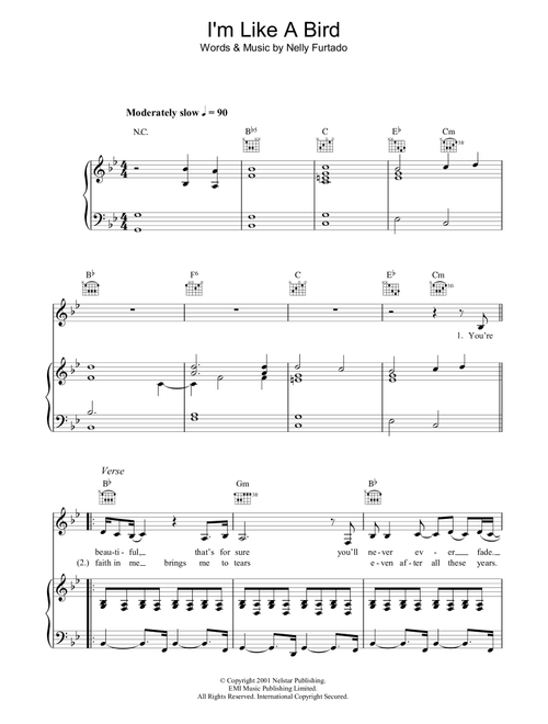 I'm Like A Bird - Nelly Furtado (Piano-Vocal-Guitar (Piano Accompaniment))