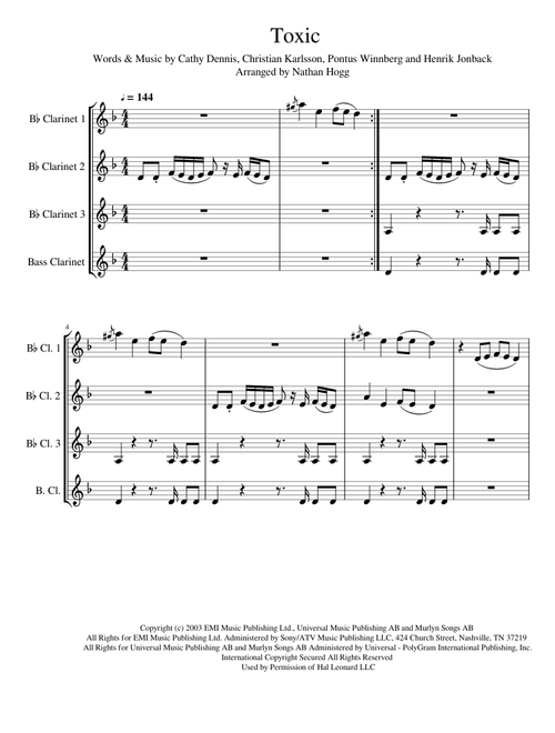 Toxic for Clarinet Quartet (7/10/19 Update)