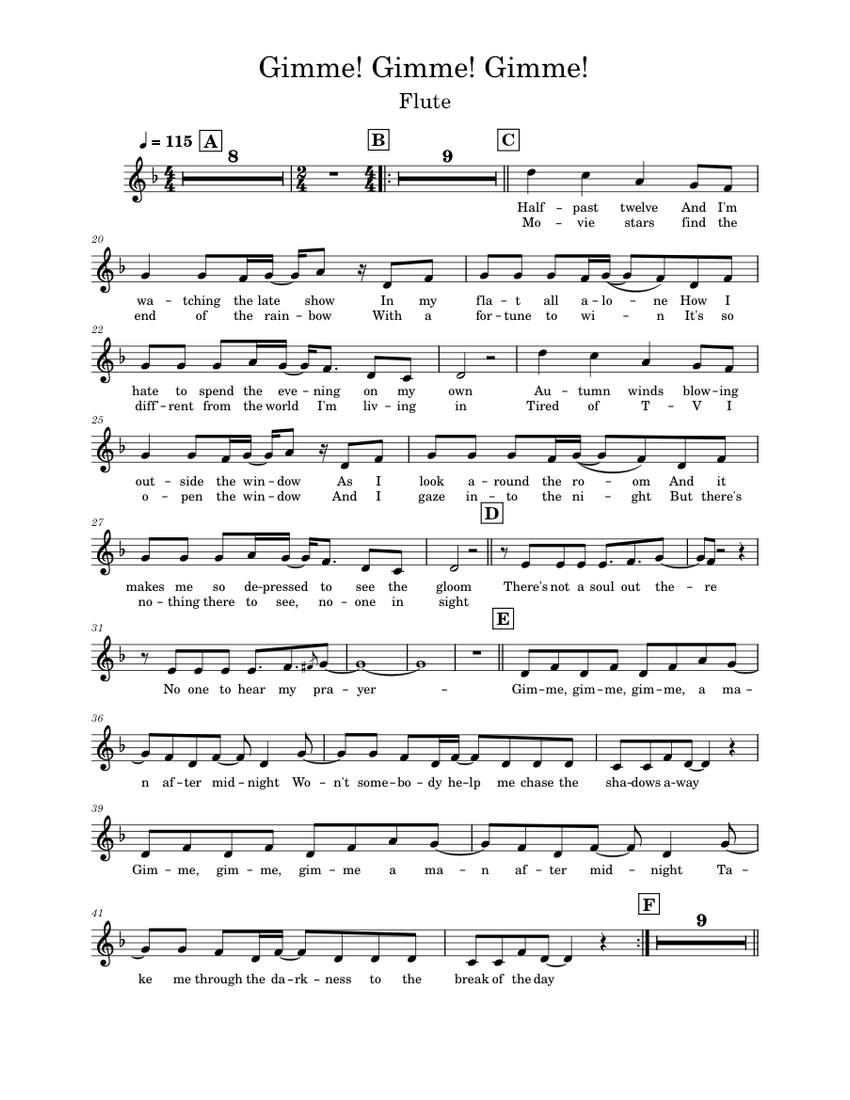 Gimme! Gimme! Gimme! (Flute) Sheet Music for Flute (Solo