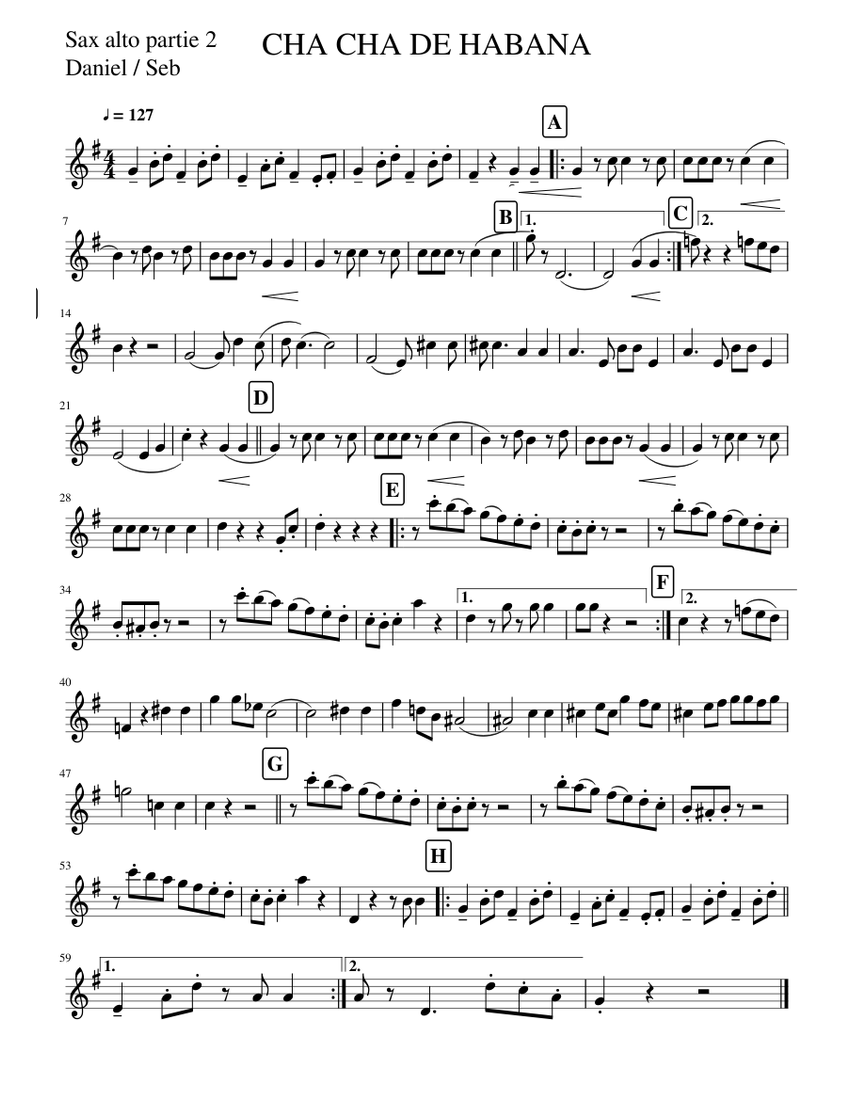 CHA CHA DE HABANA 2 Sax alto partie 2 Sheet Music for Saxophone alto ...