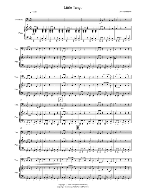 Little Tango for Easy Trombone and Piano - David Burndrett (Trombone and Piano)