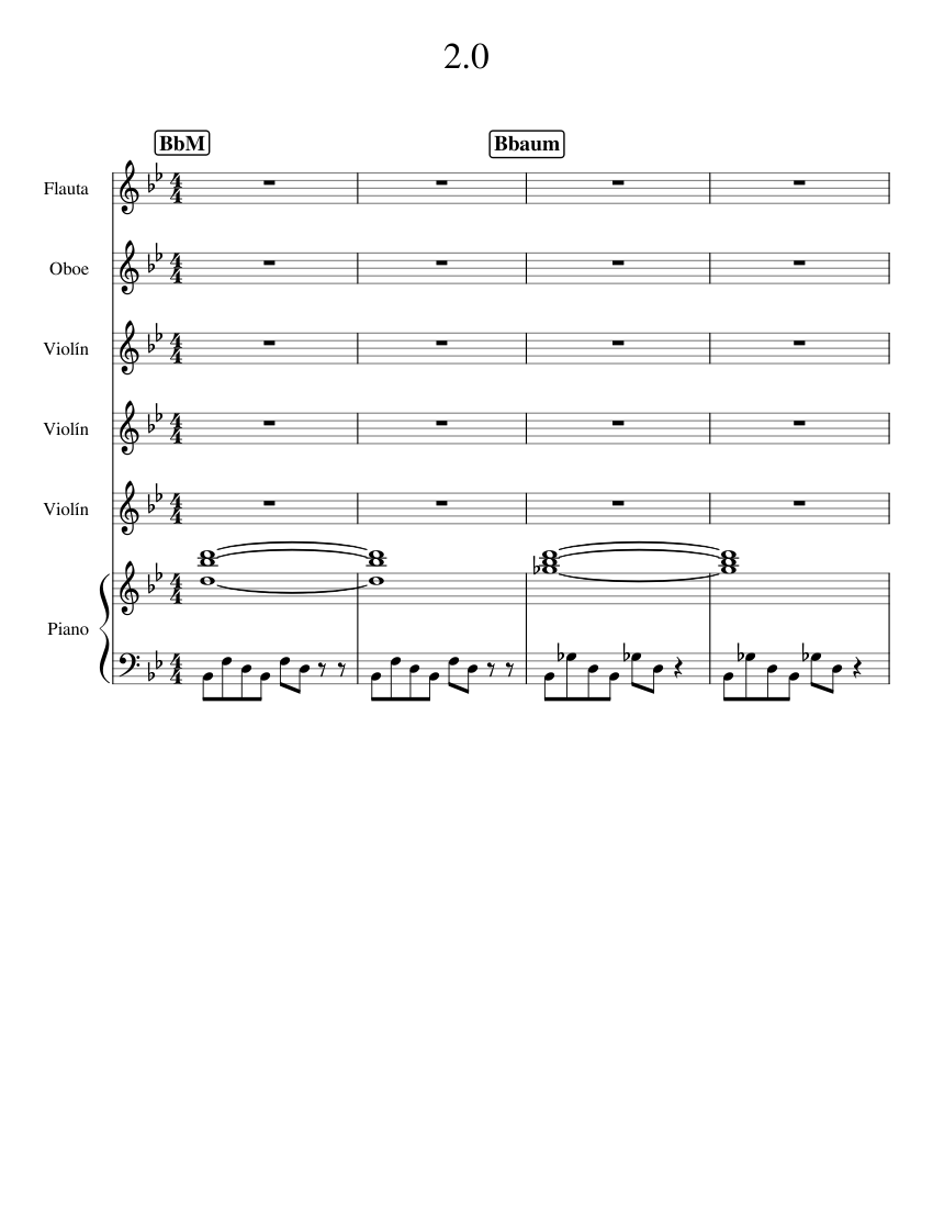 2.0 Sheet music for Piano, Flute, Oboe, Violin (Piano Sextet)