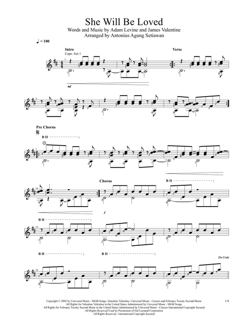 She Will Be Loved (Arr. Antonius Agung Setiawan) - Maroon5 (Solo Guitar)