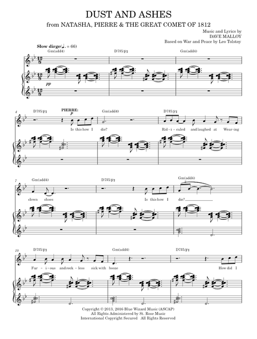 Dust And Ashes - Dave Malloy, Josh Groban (Piano Vocal)