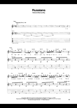 Play Official version of Russians Sheet Music by Sting for Guitar