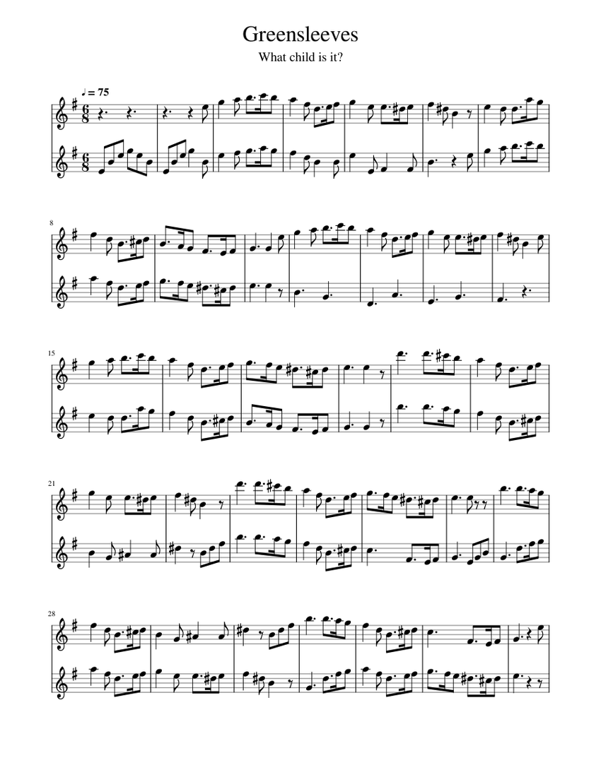 Greensleeves Sheet music for Flute (Solo) | Musescore.com