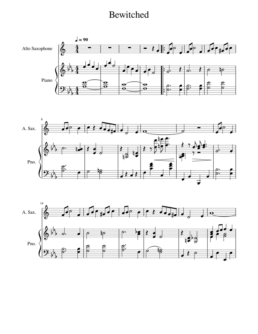 Higgins Antídoto Mexico Bewitched Bothered and Bewildered – Richard Rodgers Bewitched Sheet music  for Piano, Saxophone alto (Saxophone Ensemble) | Musescore.com