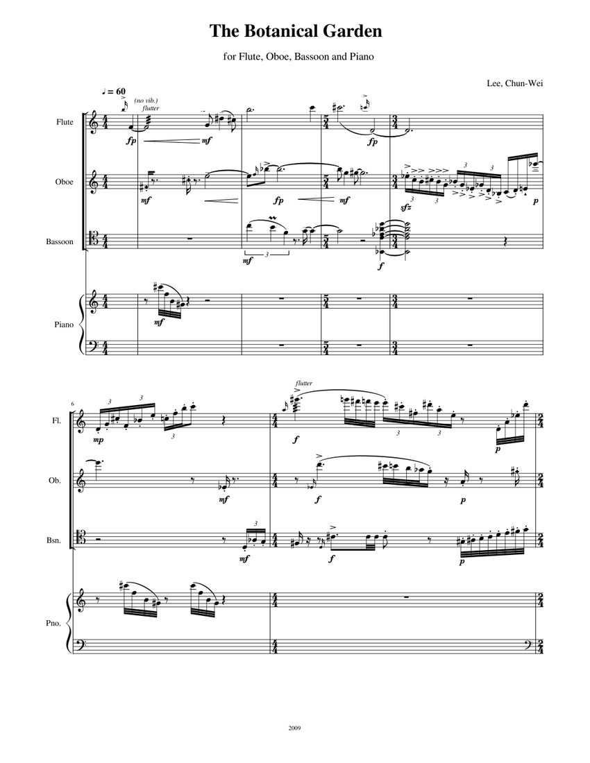 The botanical garden, for Flute, Oboe, Bassoon and Piano Sheet music