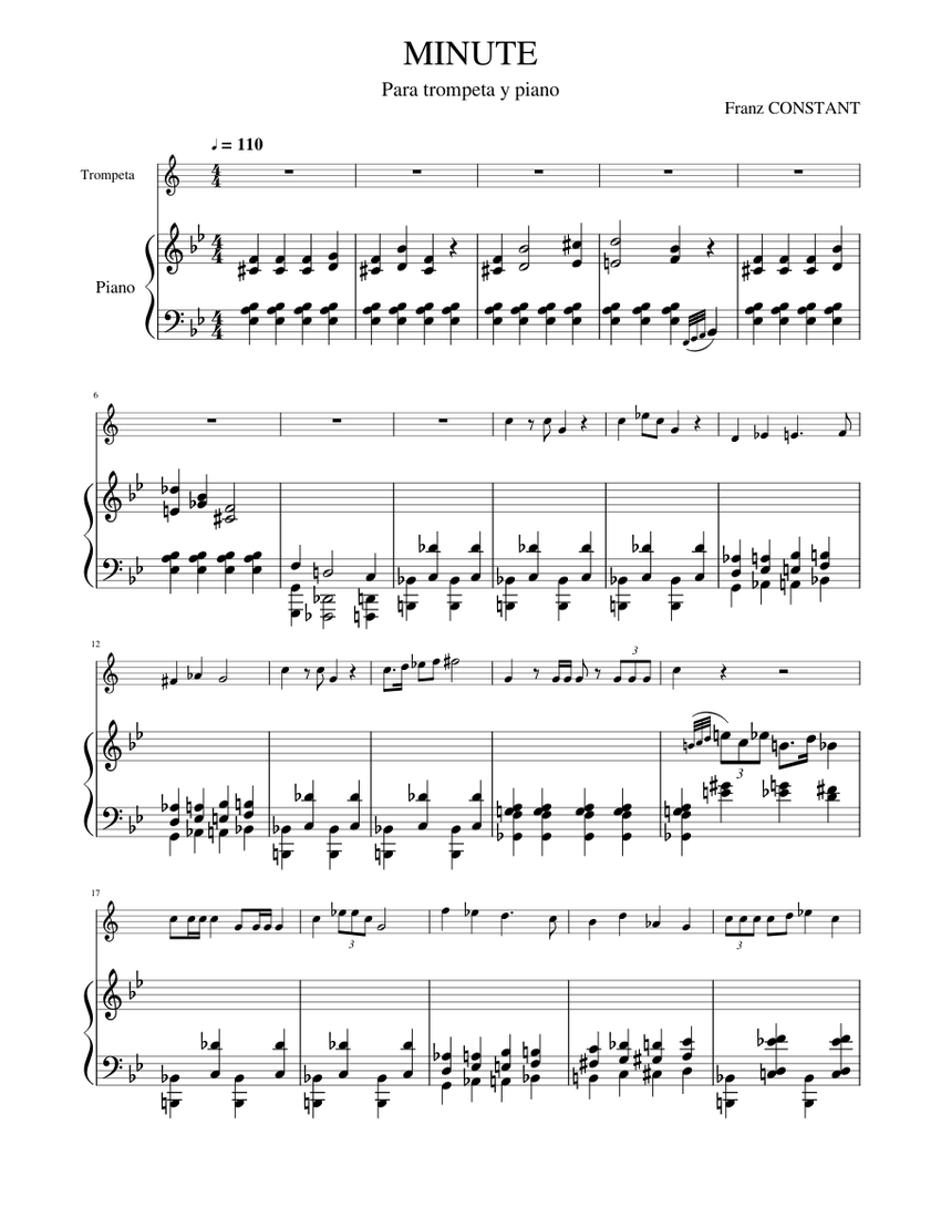 MINUTE Sheet Music for Piano, Trumpet in b-flat (Solo) | MuseScore.com