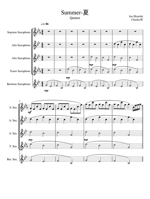 Summer-夏 Sax Quintet Hisaishi