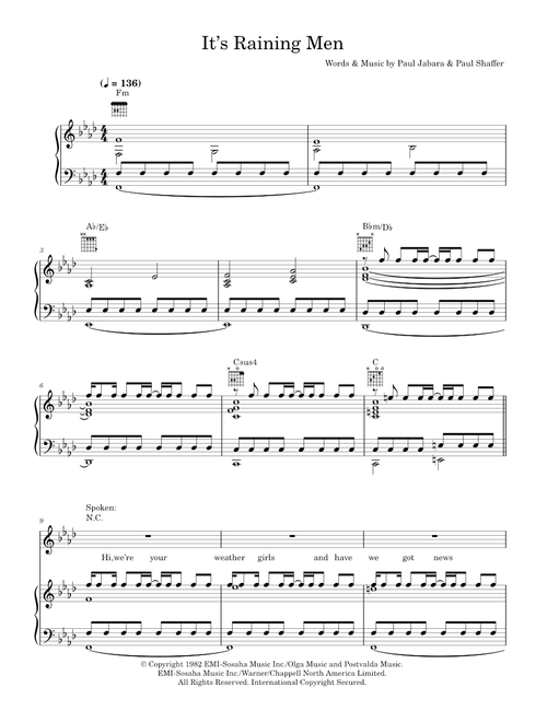 It's Raining Men - The Weather Girls (Piano-Vocal-Guitar (Piano Accompaniment))