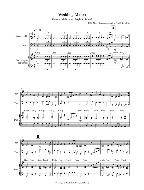 Wedding March (from A Midsummer Night's Dream) for Trumpet and Tuba Duet (Arr. David Burndrett) - Felix Mendelssohn (Instrumental Duet)
