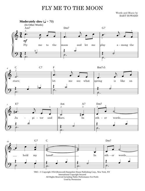 Fly Me To The Moon (In Other Words) - Frank Sinatra, Tony Bennett (Easy Piano)
