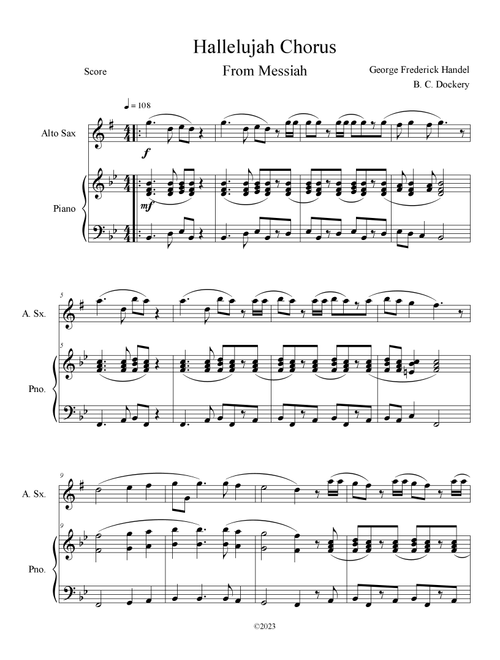 Hallelujah Chorus from Messiah (Alto Sax Solo with Piano Accompaniment) (Arr. B. C. Dockery) - George Frederick Handel (Alto Sax and Piano)