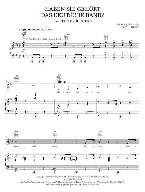 Haben Sie Gehort Das Deutsche Band? (Have You Ever Heard The German Band?) - Mel Brooks, The Produce (Piano-Vocal-Guitar)