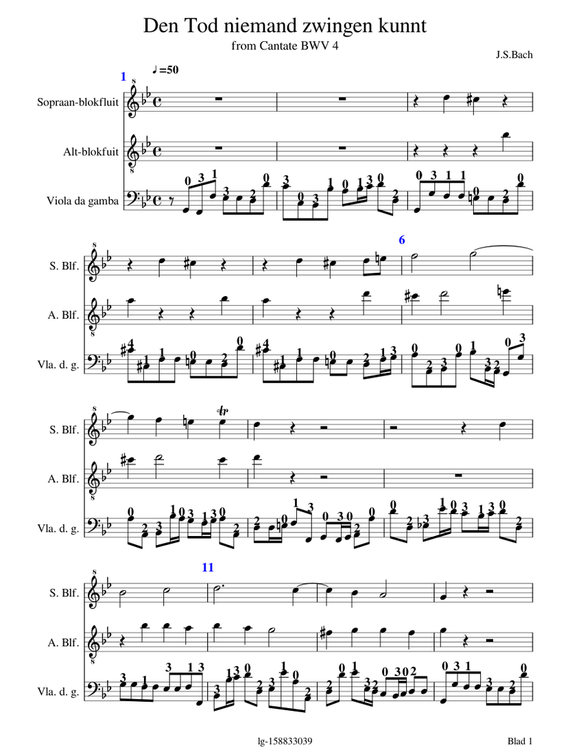 Bach J.S.. Den Tod niemand zwingen kunnt uit Cantate bwv 4