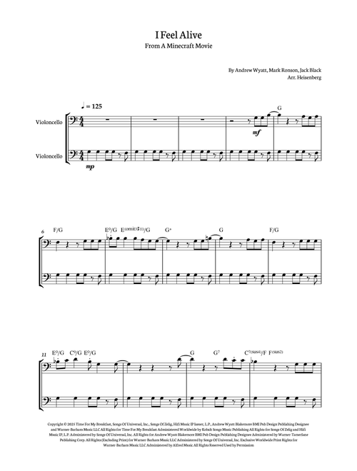 I Feel Alive (Arr. Heisenberg) - Jack Black (Cello Duet)