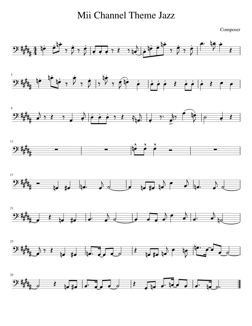 Mii Channel Theme Jazz Sheet Music for Trombone (Solo) | MuseScore.com