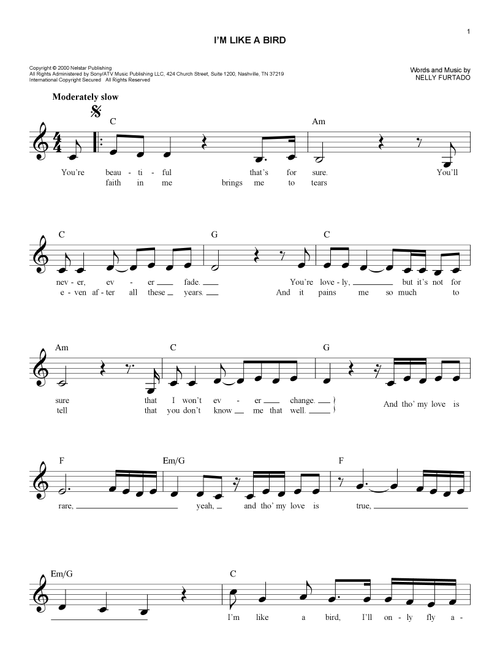 I'm Like A Bird - Nelly Furtado (Easy Lead Sheet - Fake Book)