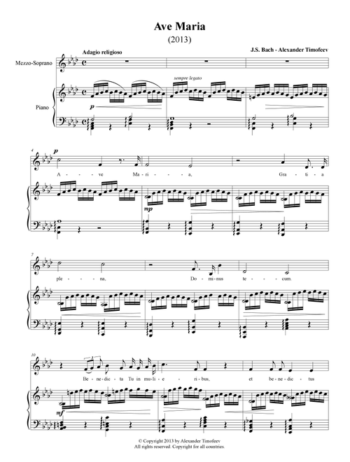 Ave Maria - Bach/Timofeev (for Mezzo-soprano and Piano) - Johann Sebastian Bach, Alexander Timofeev (Piano Vocal)